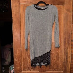Red Haute Gray and Black Lace Mini Dress